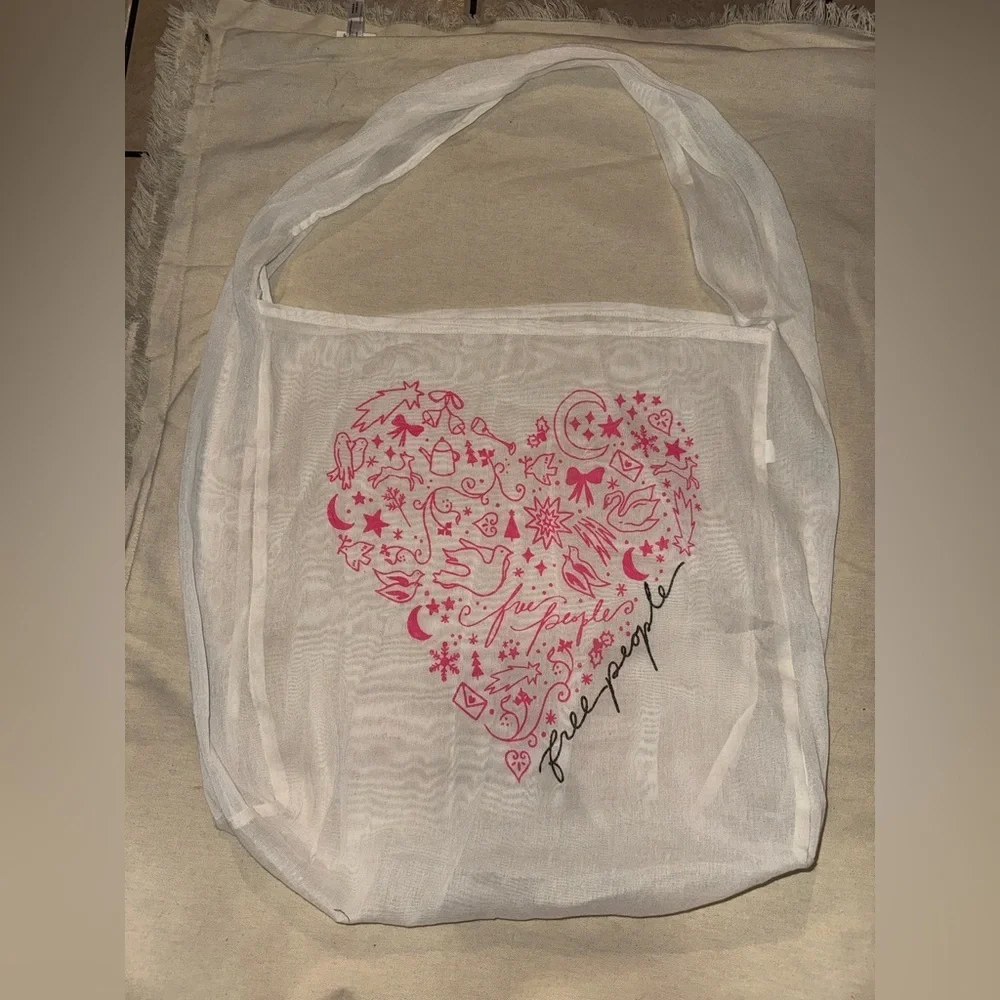 Free People Pink Heart Graphic Tote Bag